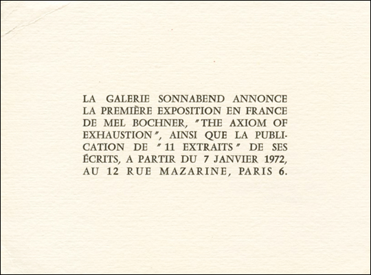 La Galerie Sonnabend Announce la Première Exposition en France de Mel Bochner, 'The Axiom of Exhaustion