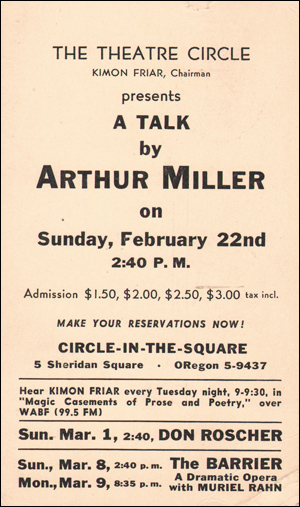 The Theatre Circle Presents : A Talk By Arthur Miller