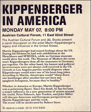 Kippenberger in America : The Austrian Cultural Forum and J&L Books Present a Panel Discussion on Artist Martin Kippenberger's Legacy and Influence in the United States