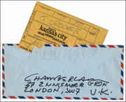 Envelope from John Chamberlain with Max's Kansas City Receipt