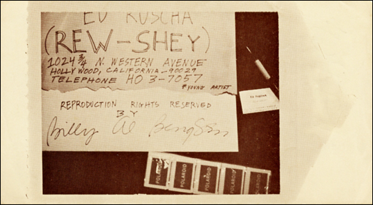 Ed Ruscha Business Card [ED RUSCHA (REW-SHEY) *YOUNG ARTIST]