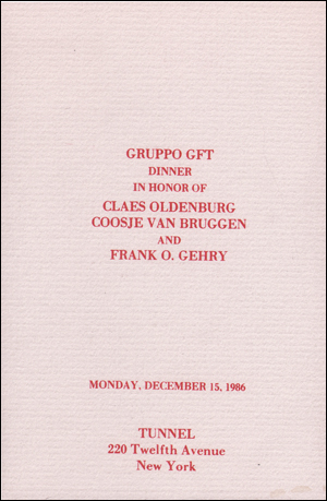 Gruppo GFT Dinner in Honor of Claes Oldenburg Coosje van Bruggen and Frank O. Gehry