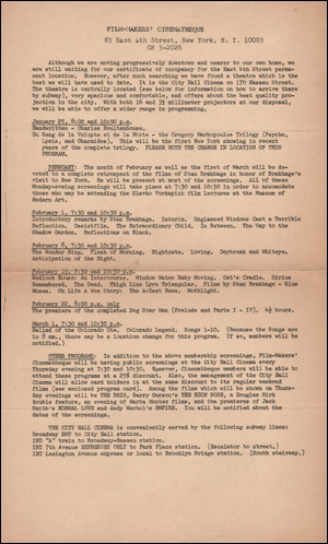 Film-Makers' Cinematheque Program for January - March, 1964