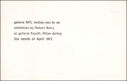 Galerie MTL Invites You to an Exhibition by Robert Barry at Galleria Toselli, Milan During the Month of April 1973
